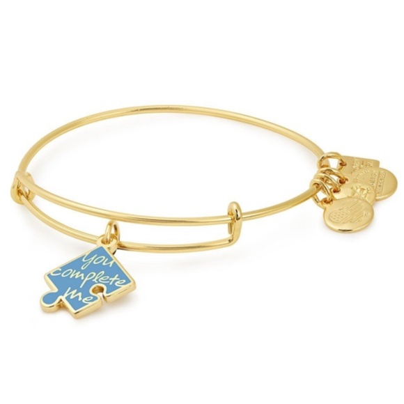 NWT Alex and Ani You Complete Me Blue Puzzle Piece Autism Shiny Gold Bracelet - Picture 1 of 4